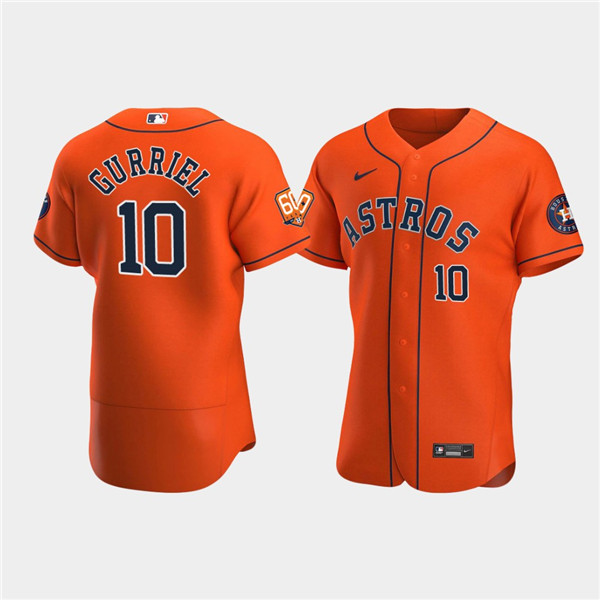 Men's Houston Astros #10 Yuli Gurriel Orange 60th Anniversary Flex Base Stitched Baseball Jersey Men's Houston Astros #10 Yuli Gurriel Orange 60th Anniversary Flex Base Stitched Baseball Jersey